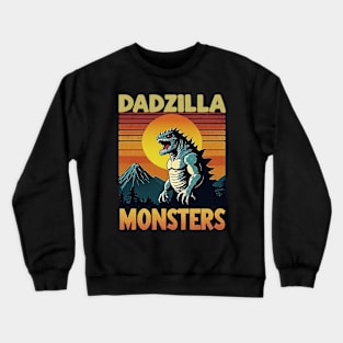 Mens Dadzilla Father Of The Monsters Retro Vintage Sunset Crewneck Sweatshirt